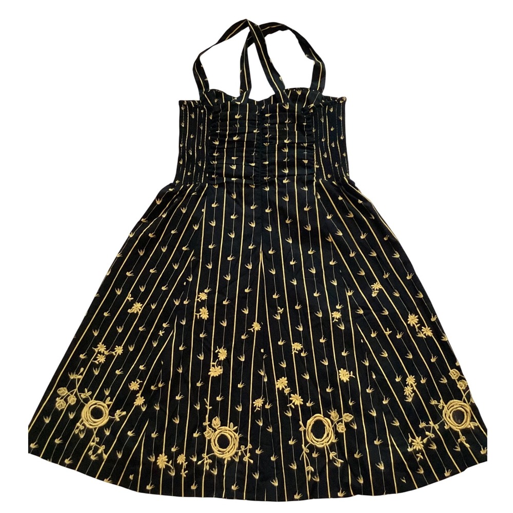 Anthropologie Moulinette‎ Soeurs Dress Sz 6 Embroidered Floral Striped Fit Flare